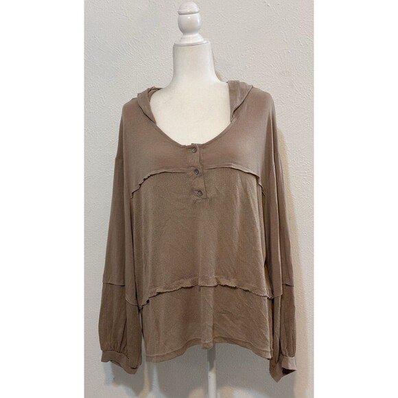 POL Women Size L Mix Media Wool Blend Hoodie Slouchy Boho Cozy Athleisure - Picture 1 of 12